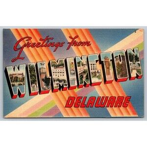 Vintage 1945 Wilmington Delaware Large Letter Linen Postcard Posted WWII Era